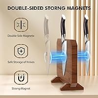Vista 2 de HOSHANHO Magnetic Knife Block, Thickened Acacia Wood Kitchen Knife Holder Stand with Strong Magnets, Multifunctional Double Side Knife Storage