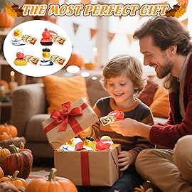 12 PCS Thanksgiving Rubber Ducks Bulk Set with 12 Thank You Cards & Bands, Fall Rubber Ducks, Multi-Use Bath Toys and Party Favors for Kids, Ideal for Children