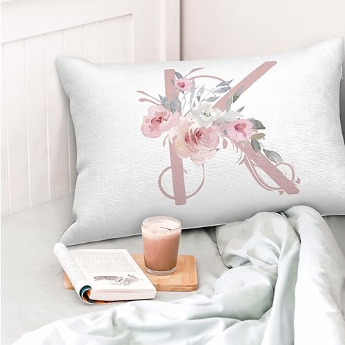 Miniatura 4 de Fundas de almohada del alfabeto K, 14 x 20 pulgadas, fundas de almohada con monograma floral rosa, fundas de almohada con letra K, funda de almohada