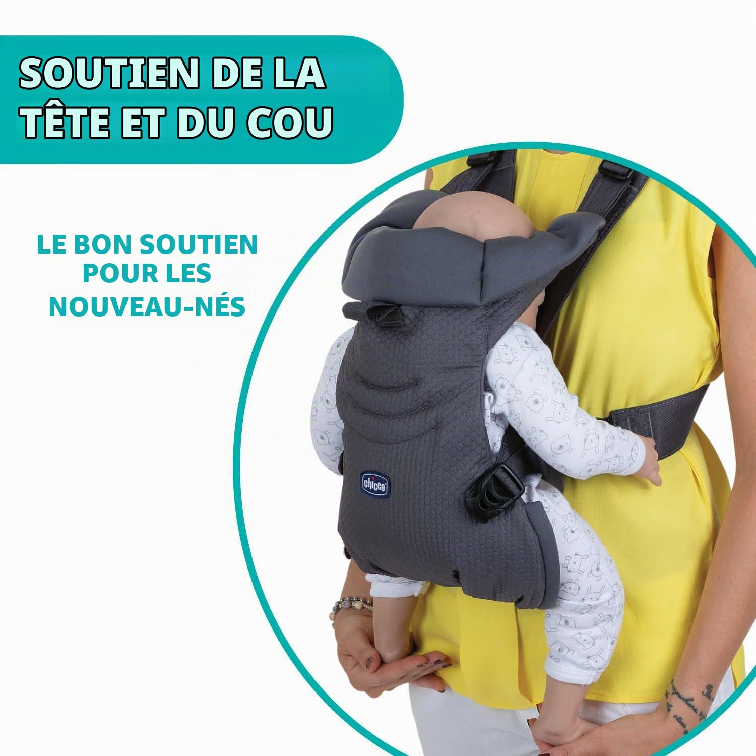Chicco Easyfit Porte-bébé Ergonomique pour Nourrissons et Enfants de la Naissance à 9 Kg, Porte-bébé physiologique, Simple à Porter, Face à Maman et Face à la Route, Support pour Tête et Cou, Gris