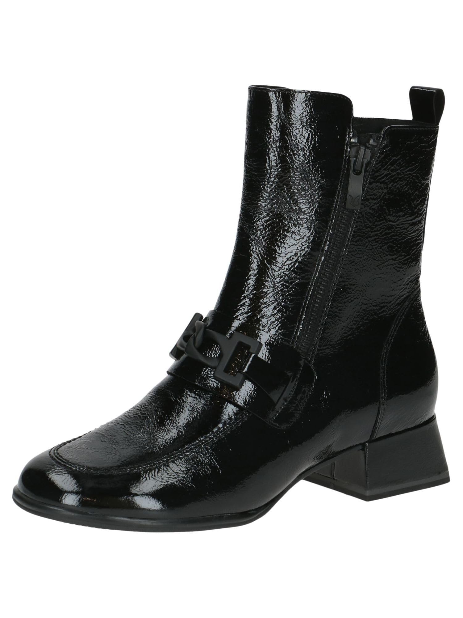 CAPRICE Women's leather heeled ankle boots with block heel, Black (Black Naplak), 3.5 UK