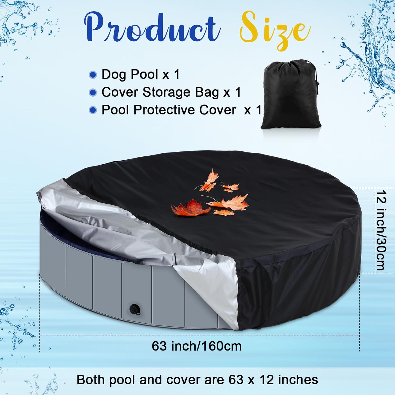 Foldable Dog Swimming Pool with Cover Round Hard Plastic Collapsible Dog Pool Portable Puppy Wading Bathing Tub for Indoor Outdoor Pets Cats(Gray,63 x 12 Inch)