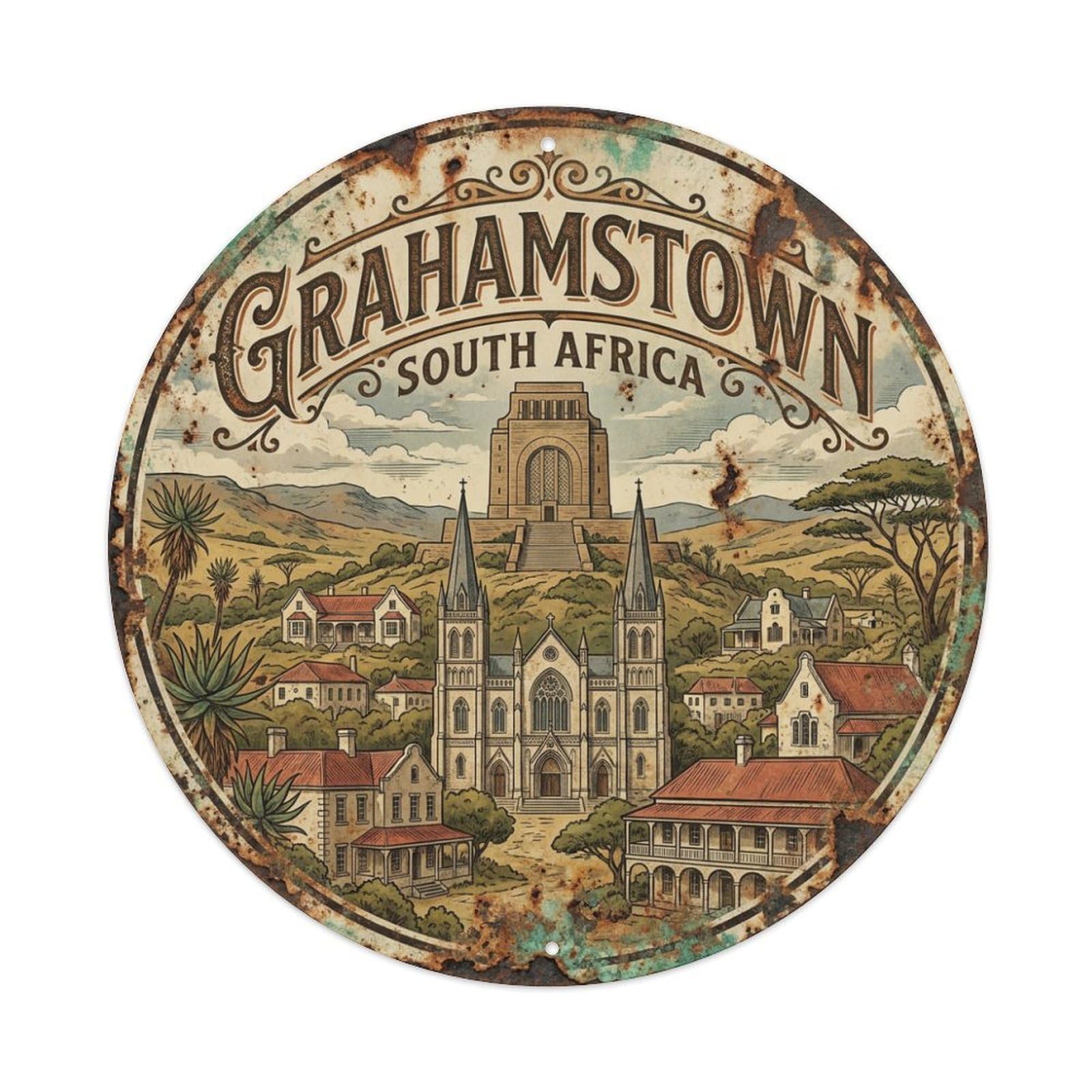 South Africa Retro Travel Grahamstown Metal Tin Sign