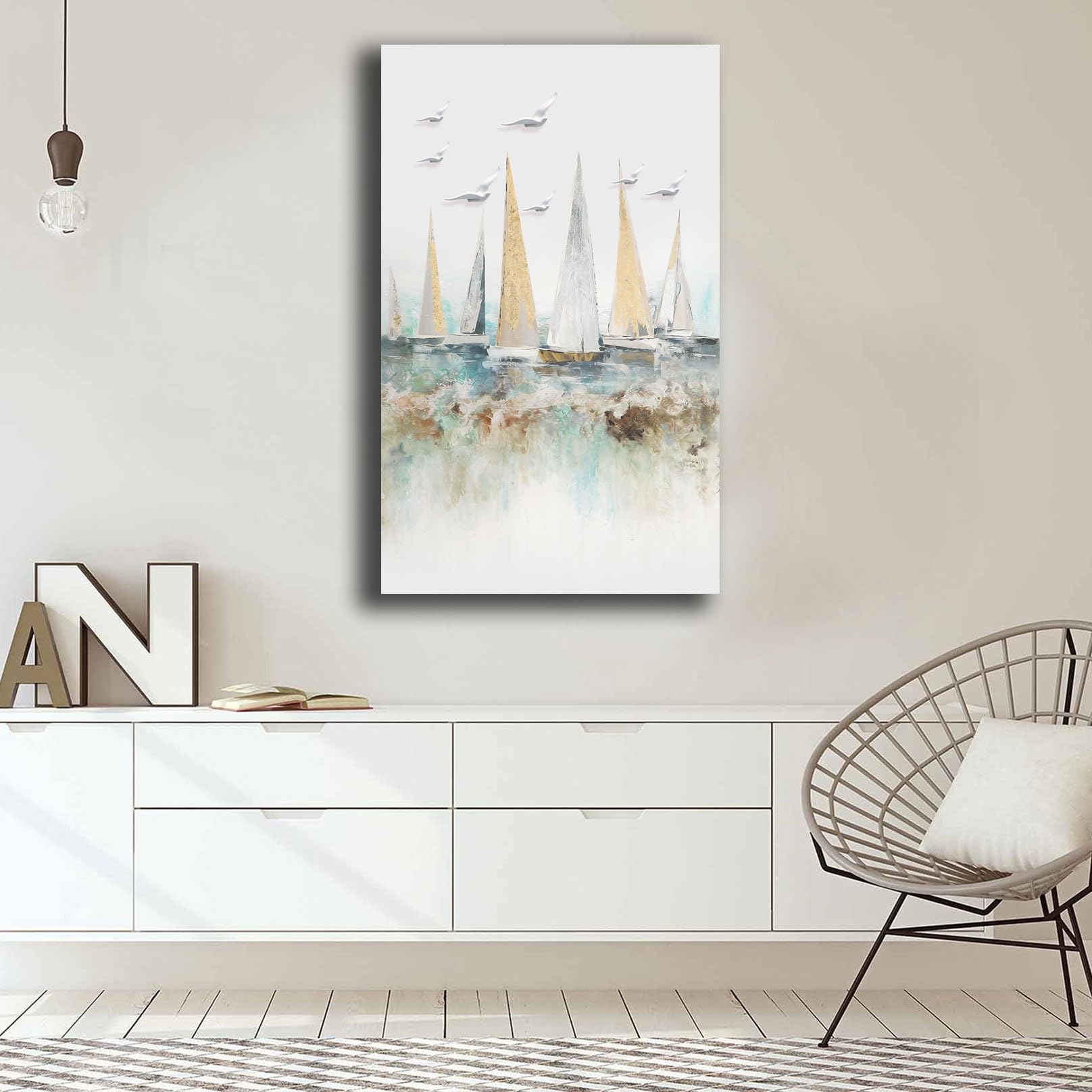 Printerland Quadri moderni Cameretta Barche a vela Regata Mare Stampa su tela Canvas Astratto Camera da Letto (13, 50x100 cm, Canvas intelaiato)