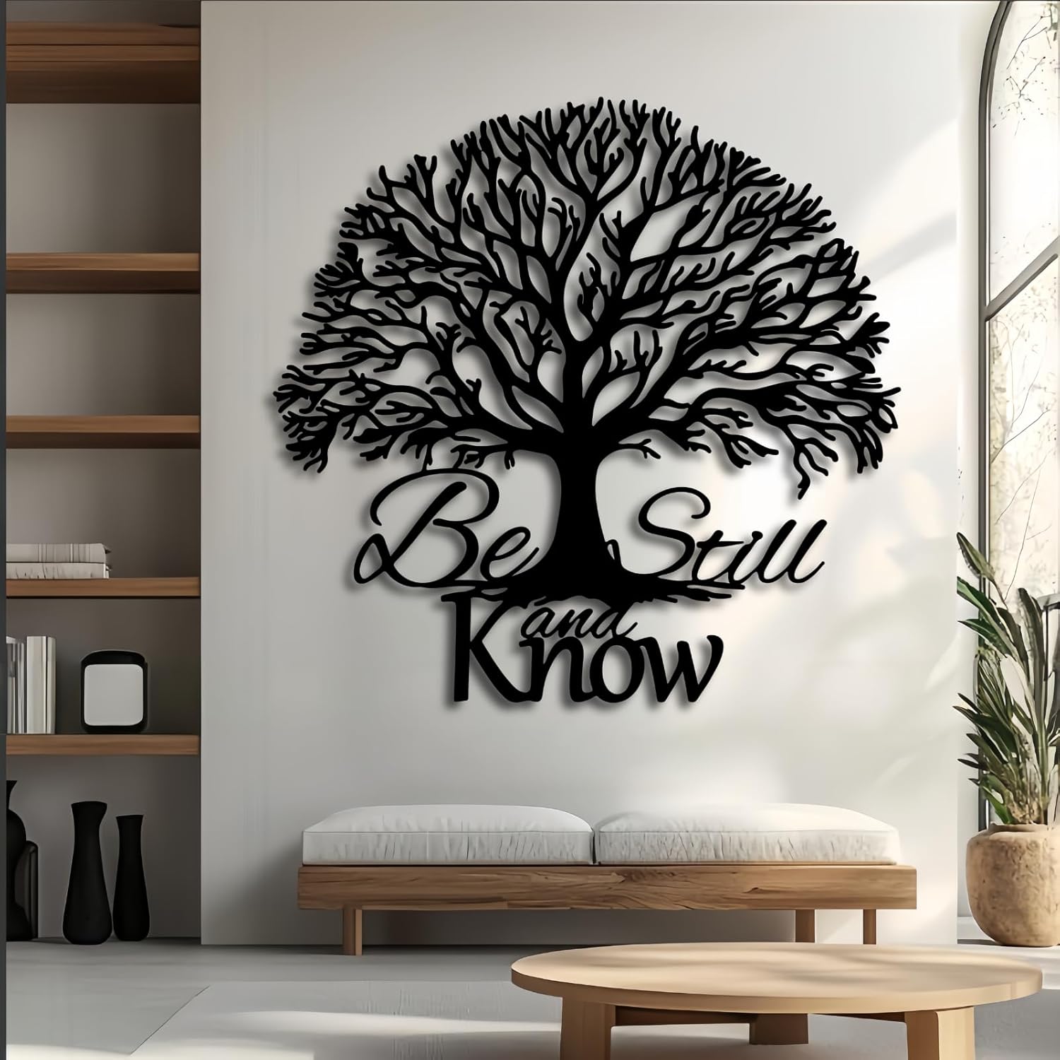 Wivsev Metal Be Still and Know Tree of Life Wall Art,Tree of Life Metal Wall Art,Spiritual Christian Farmhouse Decor for Living Rooms, Meditation Spaces, and Gardens (Black,30" x 29" / 76 x 74 cm)