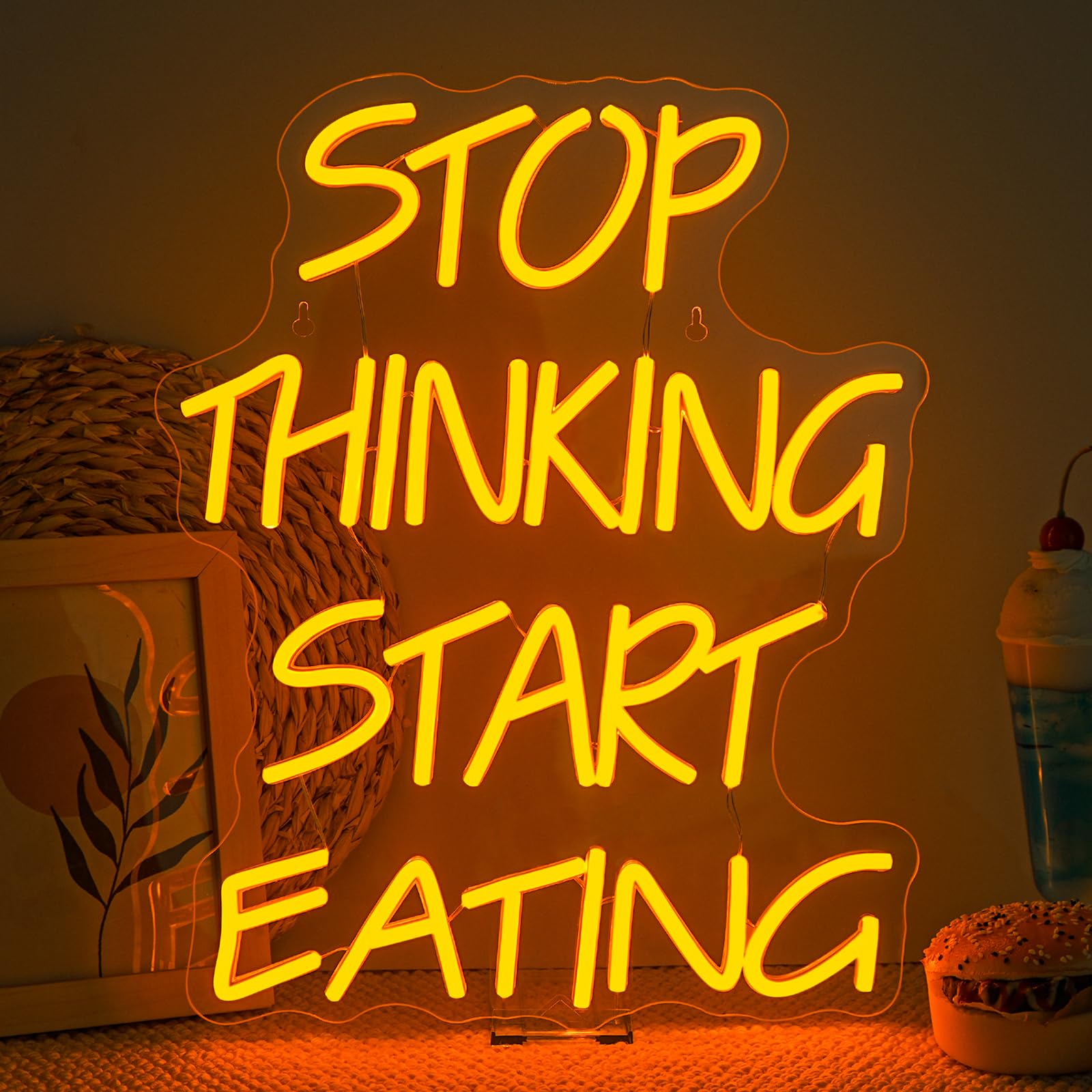 DREAMFORT Stop Thinking Start Eating Neon Sign, Orange Fun Neon Light Neon Bar Signs LED Wall Decor for Restaurants, Kitchens, Party, Club, USB-Powered with Adjustable Brightness โ image 1