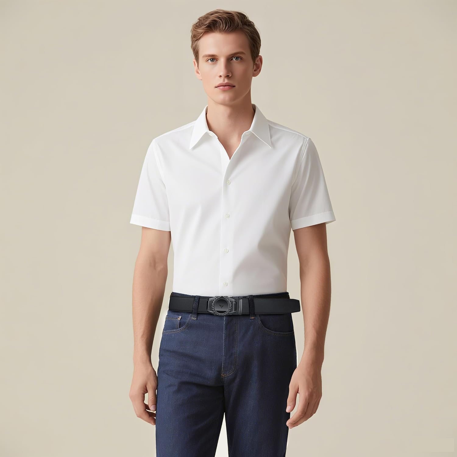 VANNANBA Mens Belts for Jeans, Designer Belts with Gorgeous Buckle Black Gold for Daily Dress - Image 4