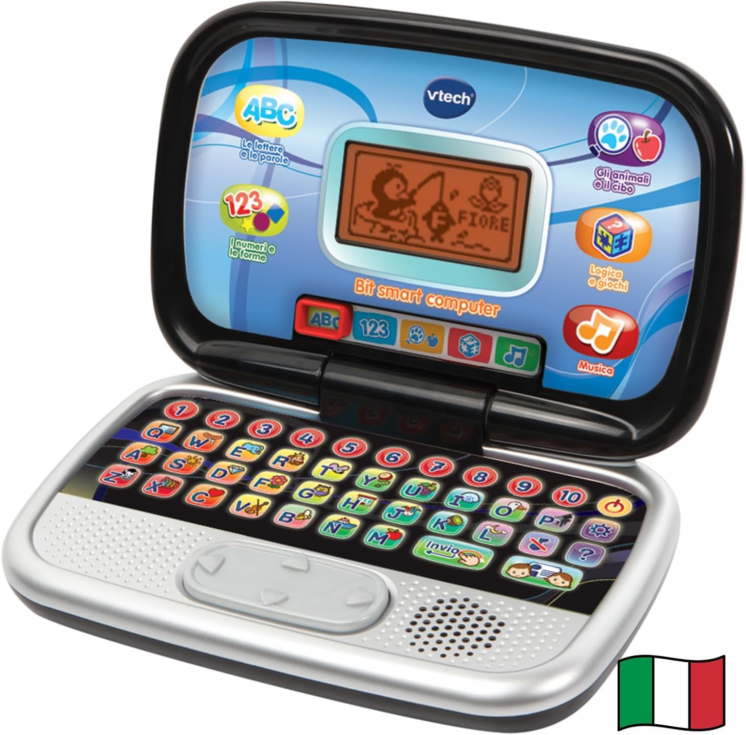 Bit Smart Computer Nero – Computer Educativo Interattivo per Bambini 3-7 Anni, 20 Attività, 30 Melodie, Mouse Integrato, Schermo Retroilluminato, Lingua Italiana, Batterie Incluse