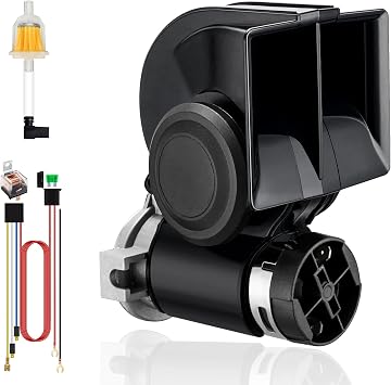 Air Horn 12v Train Horn for Truck Car Motorcycle with Wiring Harness | Built-in Air Pump, Compact Yet Powerful Sound, 150dB, Including Relay Wiring Harness, Universal for All 12v Vehicles