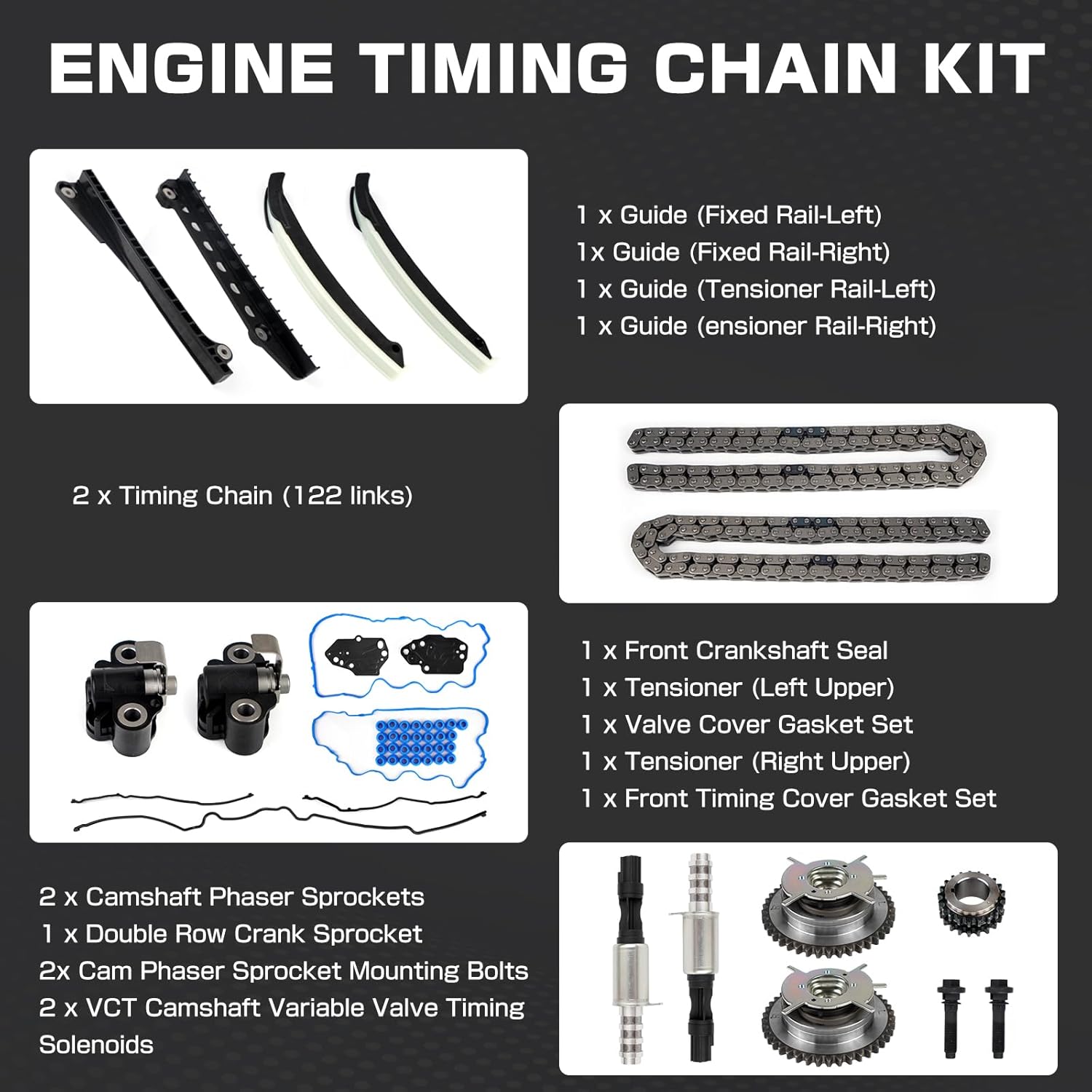 5.4 Timing Chain Kit with Cam Phaser Valve Cover Gasket Compatible with Ford F-150 F-250 F-350 Lincoln Navigator 5.4L 3V 24 Valve Triton 2004-2011