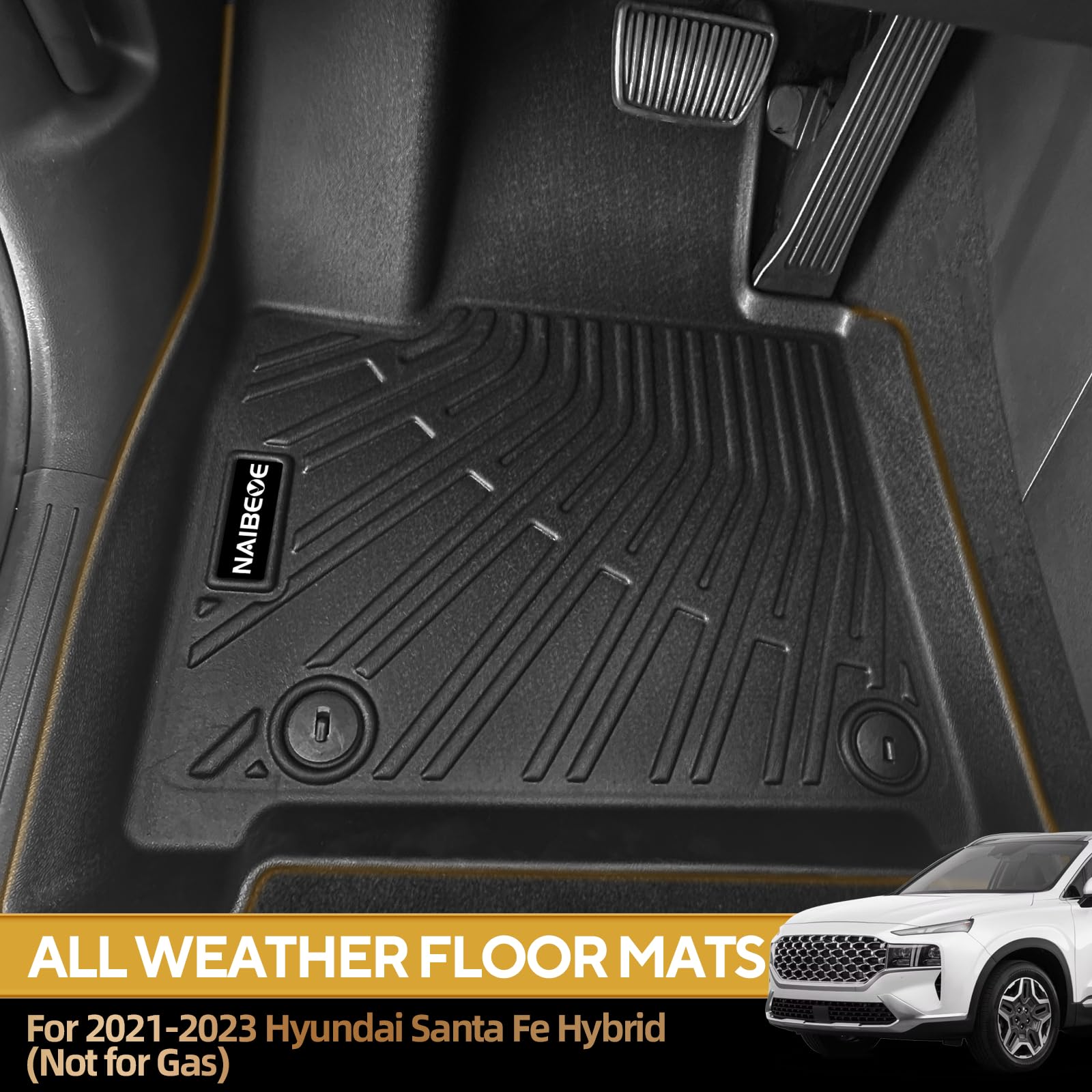 Naibeve Floor Mats for 2021-2023 Hyundai Santa Fe Hybrid Not for Gas - All Weather Custom Fit for — view 2