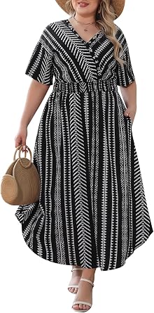 Nemidor Women Plus Size Casual Maxi Dress Boho Flared Pocket