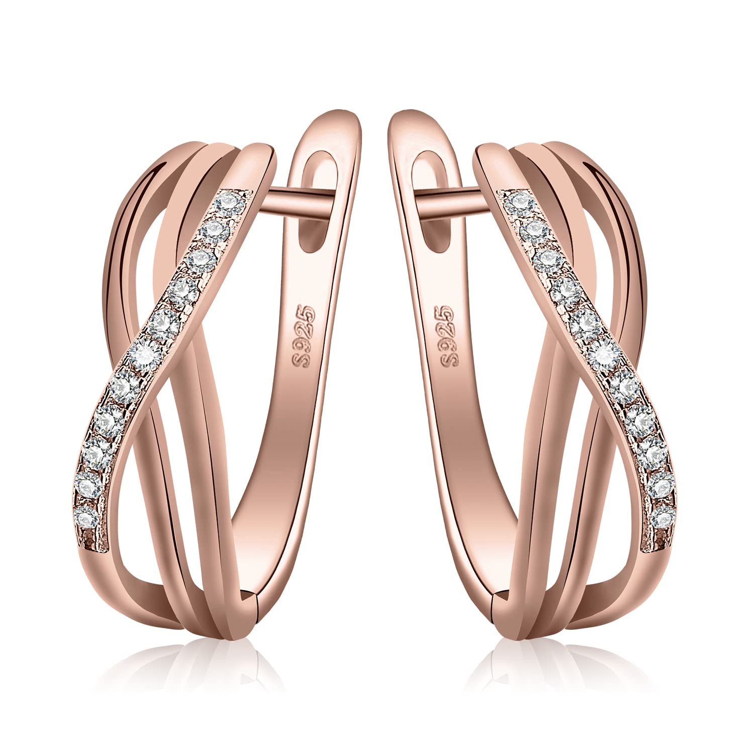 JewelryPalace Pendientes Aro Mujer Plata Oro 14k Oro Rosa, Infinito Nudo Pendientes Clip de Perforacion Diamante Simulado, Pendientes Pequeños Mujer Sencillo Piedra, Pendientes Niña Conjunto Joyas