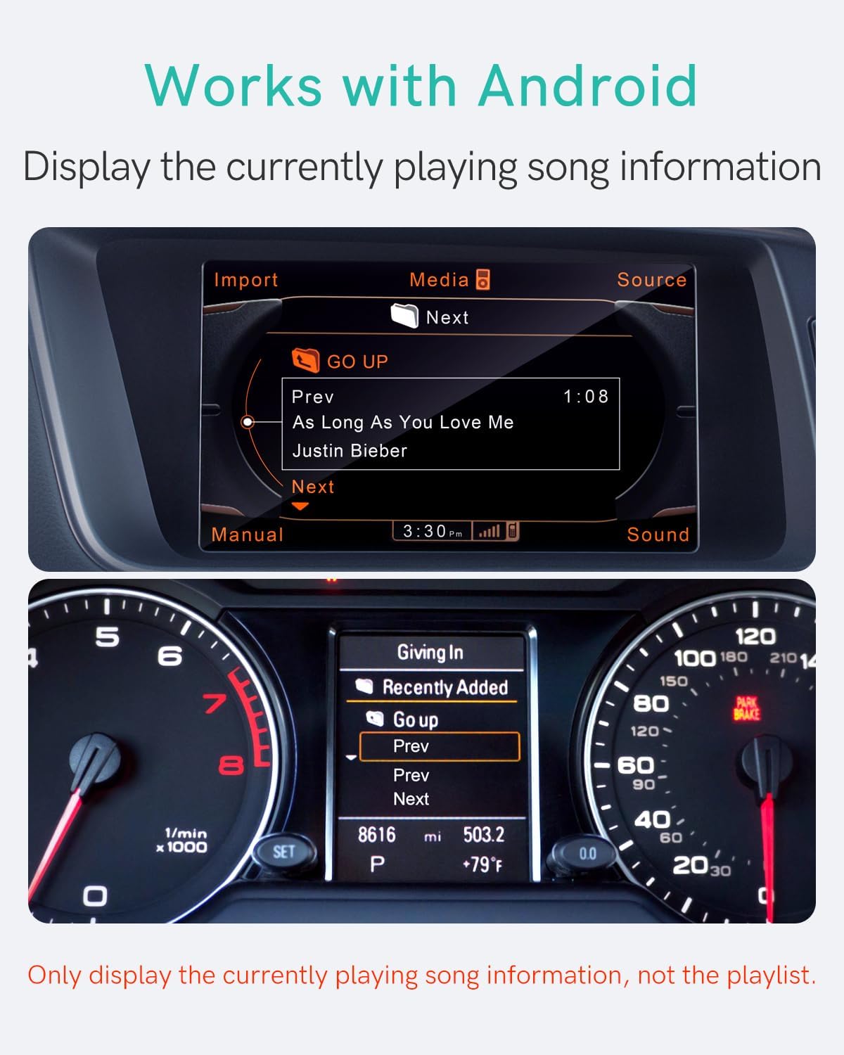 Bluetooth Adapter for Audi MMI 3G/3G+,Mercedes/VW mit MDI-Anschluss | Bluetooth-Musikempfänger mit aptX HD, Lenkradsteuerung, Anzeige von Titel/Interpret auf dem Display, 3-Schritte-Plug-and-Play