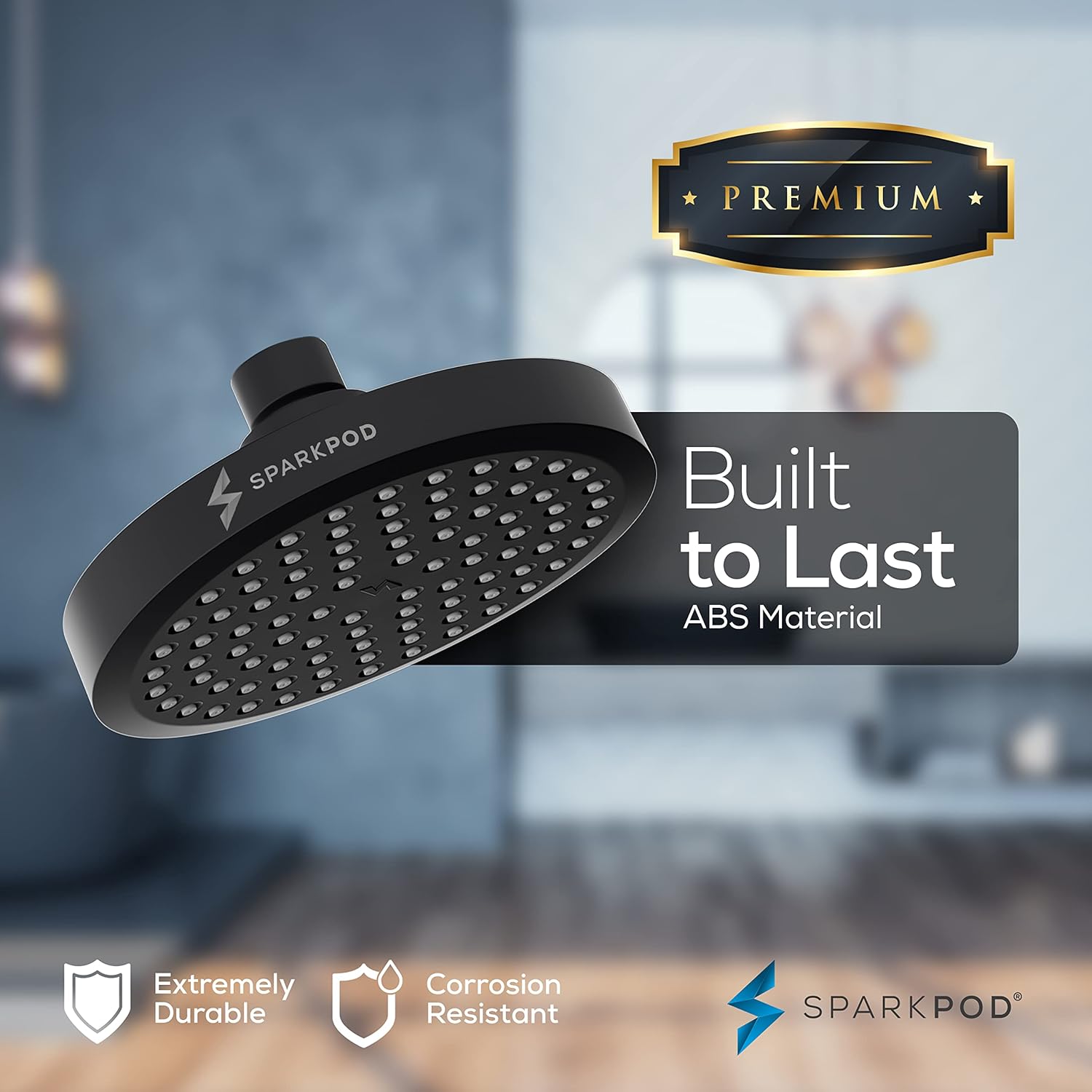 SparkPod 6 Inch High Pressure Rain Shower Head with 6 Inch Stainless Steel Shower Arm and 11 Inch Solid Brass Extension Arm (Black Matte)