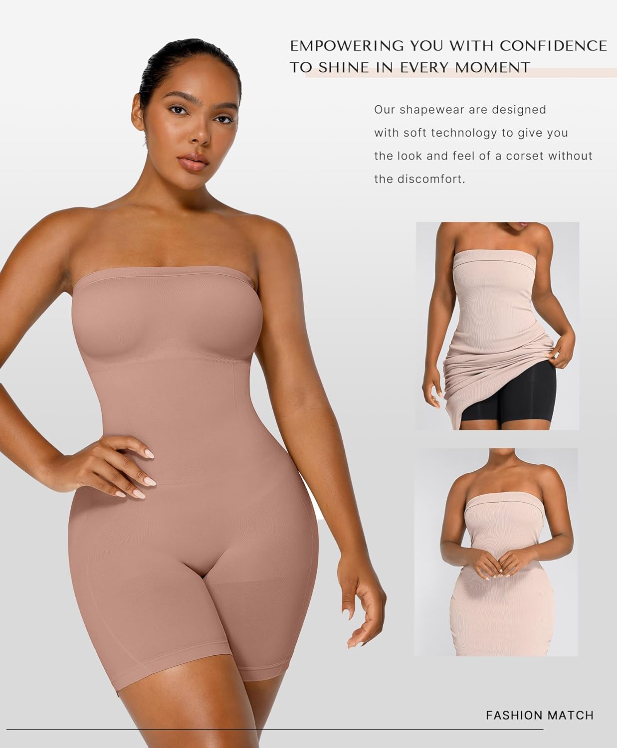 SHAPELLX Strapless Shortie Bodysuit for Women Tummy Control Shapewear Seamless Body Shaper with Removable Straps - Image 5