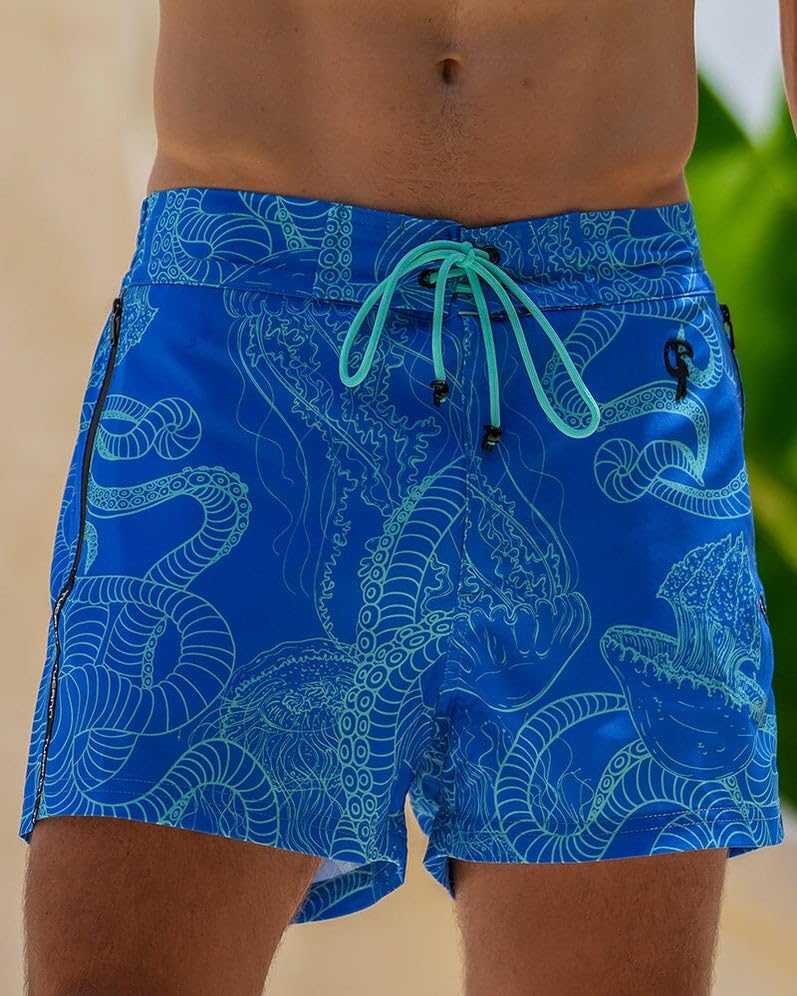Jelly-Ink Swim Trunks - 3" - Quick Dry, Chlorine Resistant, 4 Way Stretch, Built in Compression Liner Blue4