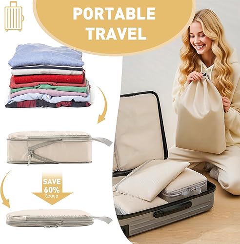 Vista 3 de Organizadores de embalaje de viaje, paquete de 8 unidades, color beige