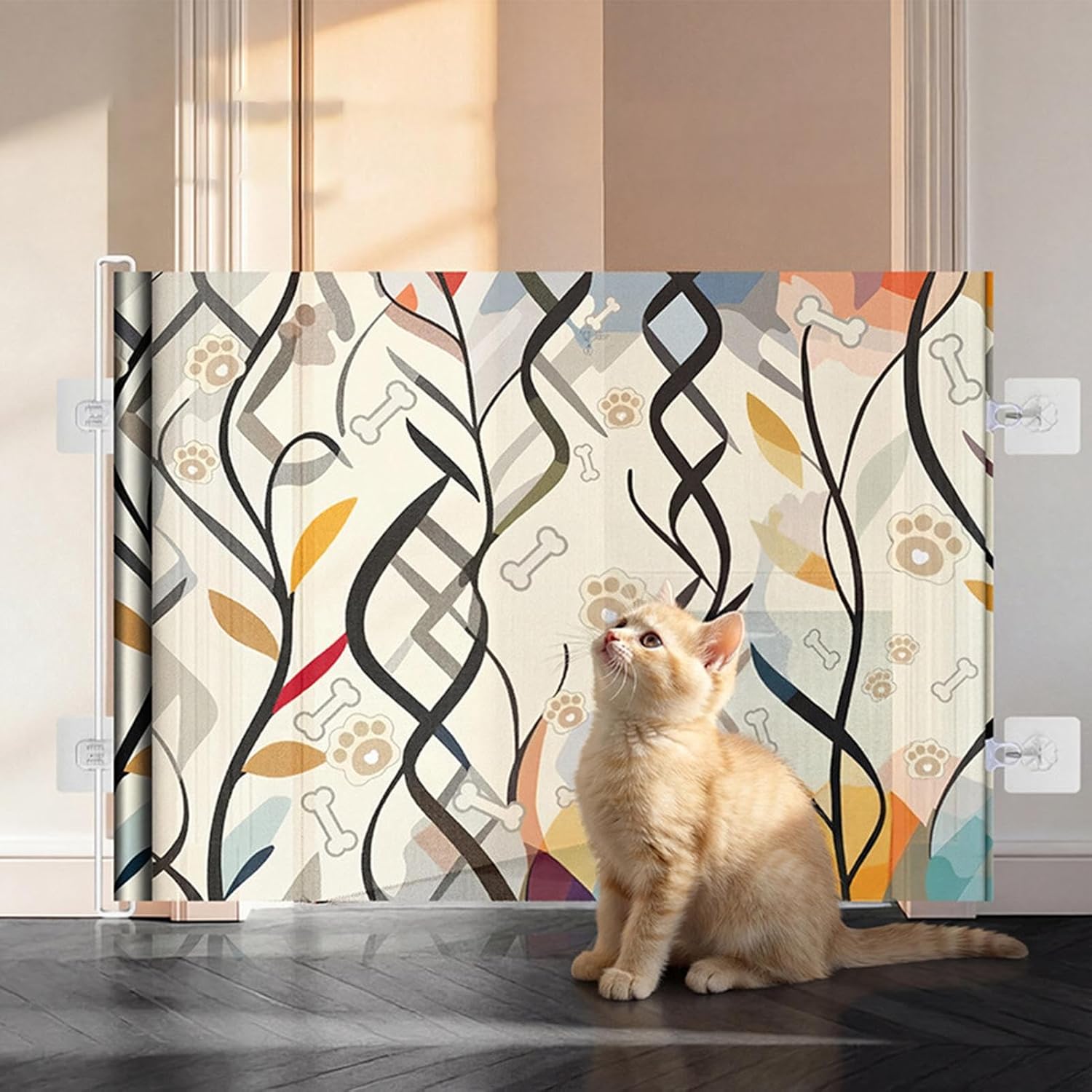 Stair Gate for Pets - Retractable Puppy Safety Fence | Child Proof Gates Indoor | for Staircase Hallway Doorway Kitchen Bedroom Bathroom Home House Apartment