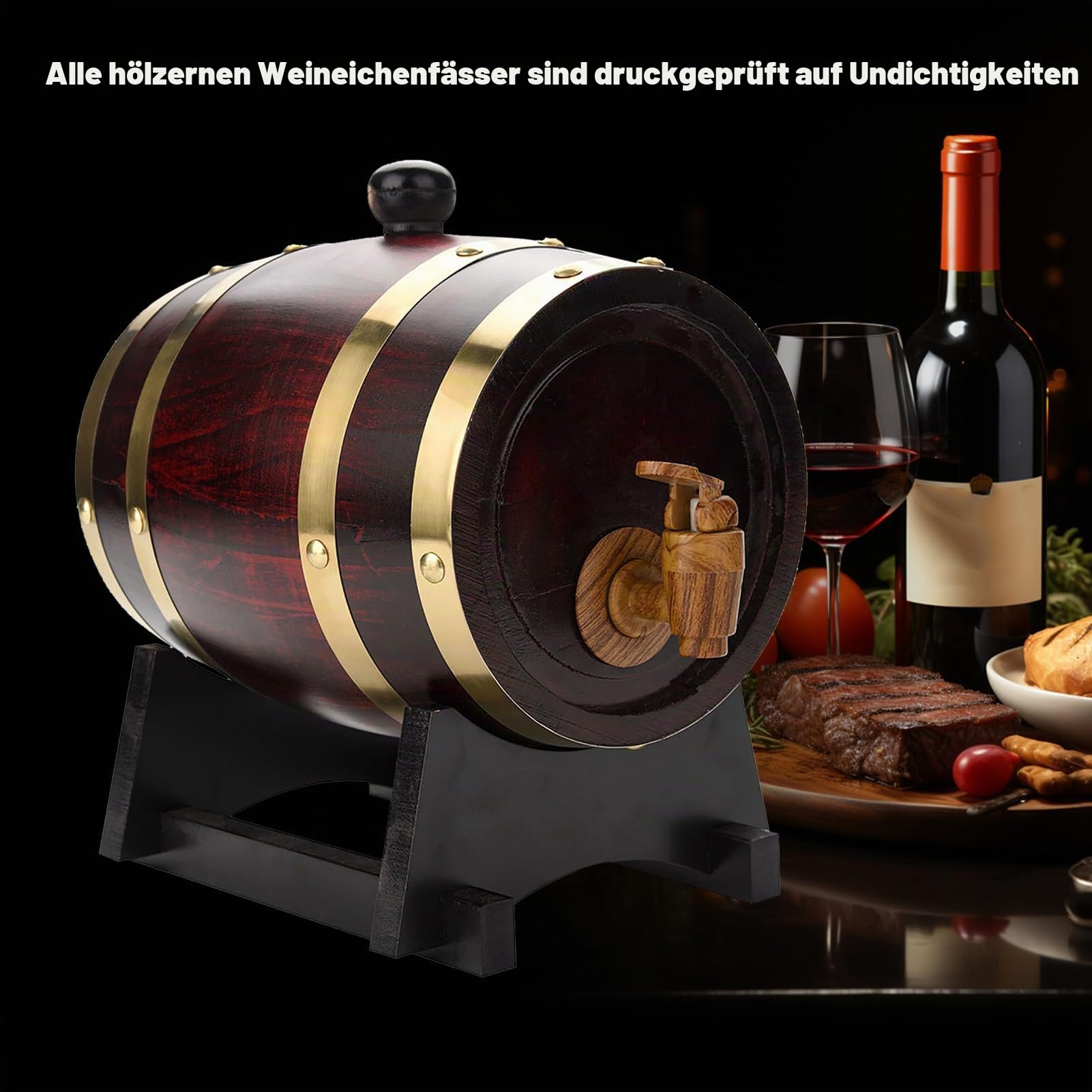Bierfässer aus Holz 1,5L/3L/5L/10L, mit Fass, Ständer und Holzverschluss, Bierfass zu Hause, perfekt für Bier, Whisky oder Wein (1,5L)