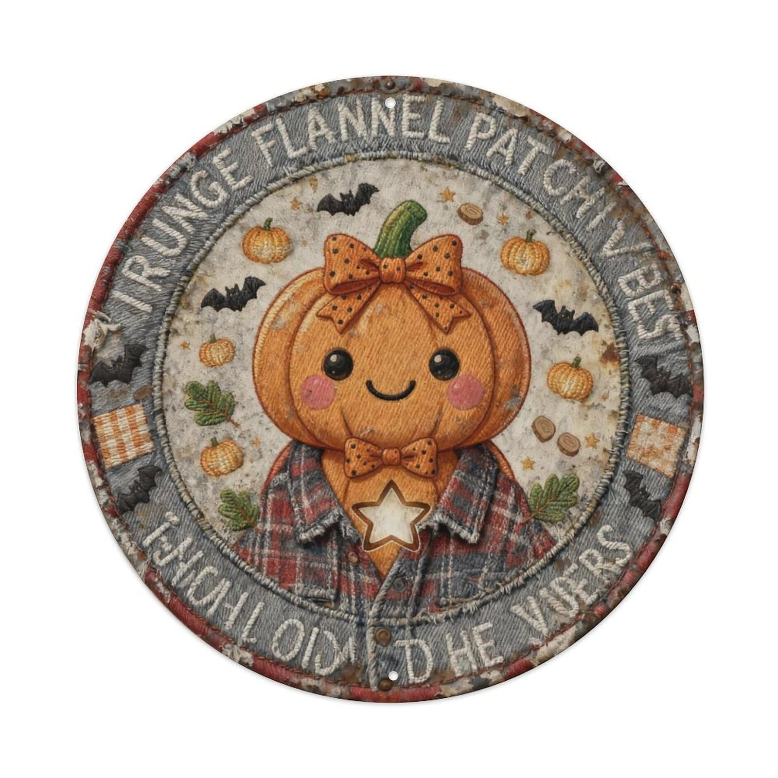 Grunge Flannel Patch Vibes Metal Tin Sign Plaque