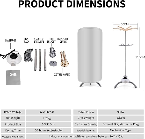 Portable Electric Clothes Dryer, 1000W Compact Clothes Airer with Cover, 2-layer 12kg Indoor Home Dorms Wet Laundry Warm Air Drying, Portable Dryer for Apartment Dorm Travel - 3