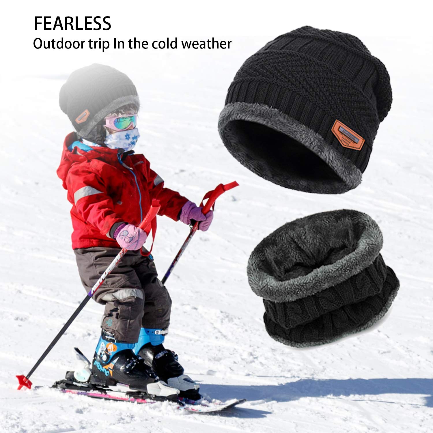 Conjunto de Bufanda Guantes y Gorro de Punto Invierno para Niños 2/3 Piezas Gorro Grueso Suave Cálido Esquí Forro Polar Niñas
