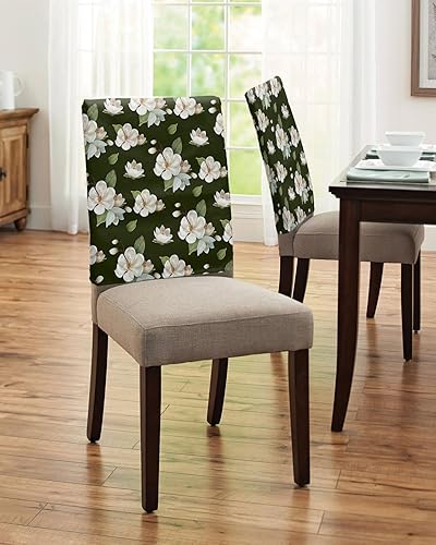 Miniatura 4 de Paquete de 4 fundas para respaldo de sillas de comedor con diseño de flores blancas, lavables, extraíbles, protectores de silla para bodas, fiestas,