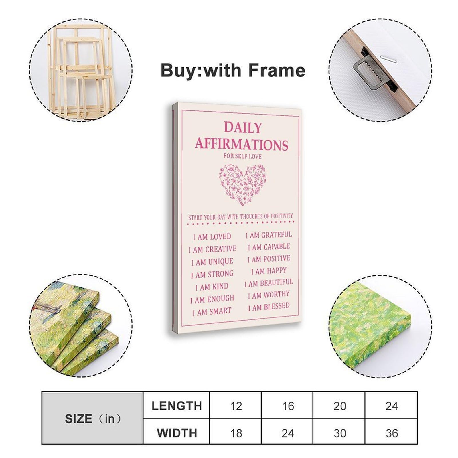 LNYLSJ Poster artistico con affermazione quotidiana, salute mentale, promemoria | Tela per soggiorno, camera da letto, casa, ufficio, stampa regalo, stile cornice, 50,8 cm di lunghezza x 76,2 cm di larghezza