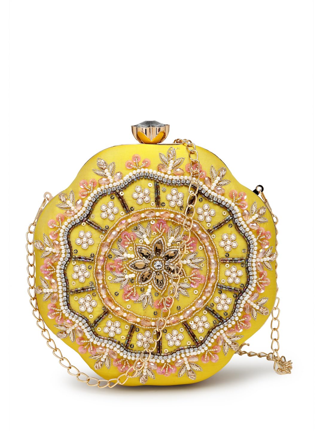 Adorn Floral Embellished Faux Silk Clutch-image-3