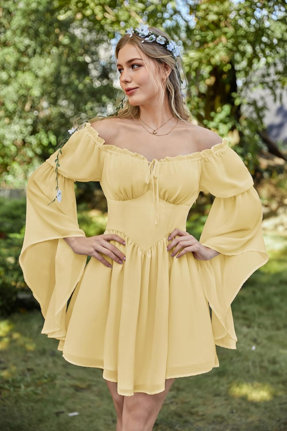 Scarlet Darkness Women's Renaissance Fairy Dress 2026 Summer Boho Off The Shoulder Flowy Corset Mini Dresses - Image 2