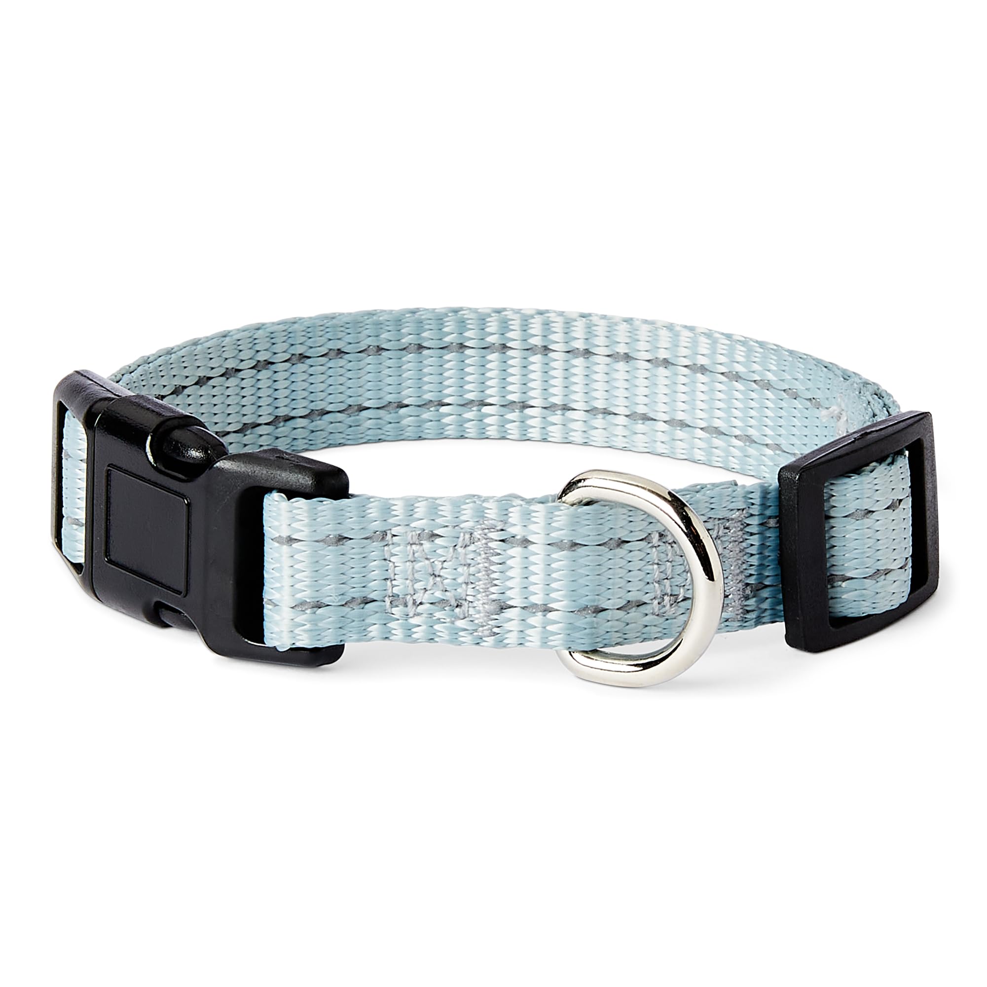 Amazon Basics Reflective Polyester Dog Collar with Quick-Release Buckle, Adjustable, for Medium Dogs, S, Cyan