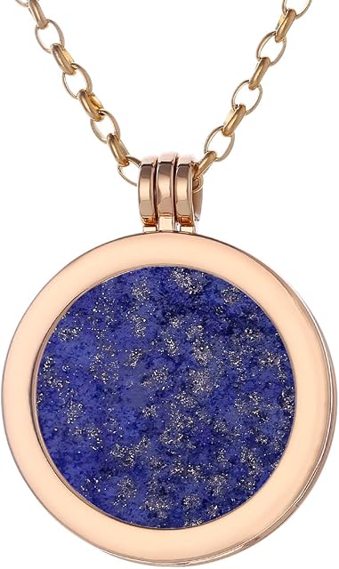 Morella Women Necklace 70 cm 27.5" Stainless Steel Gold and Pendant with Gemstone Coin 33 mm 1.3" Chakra Plate in Velvet Bag