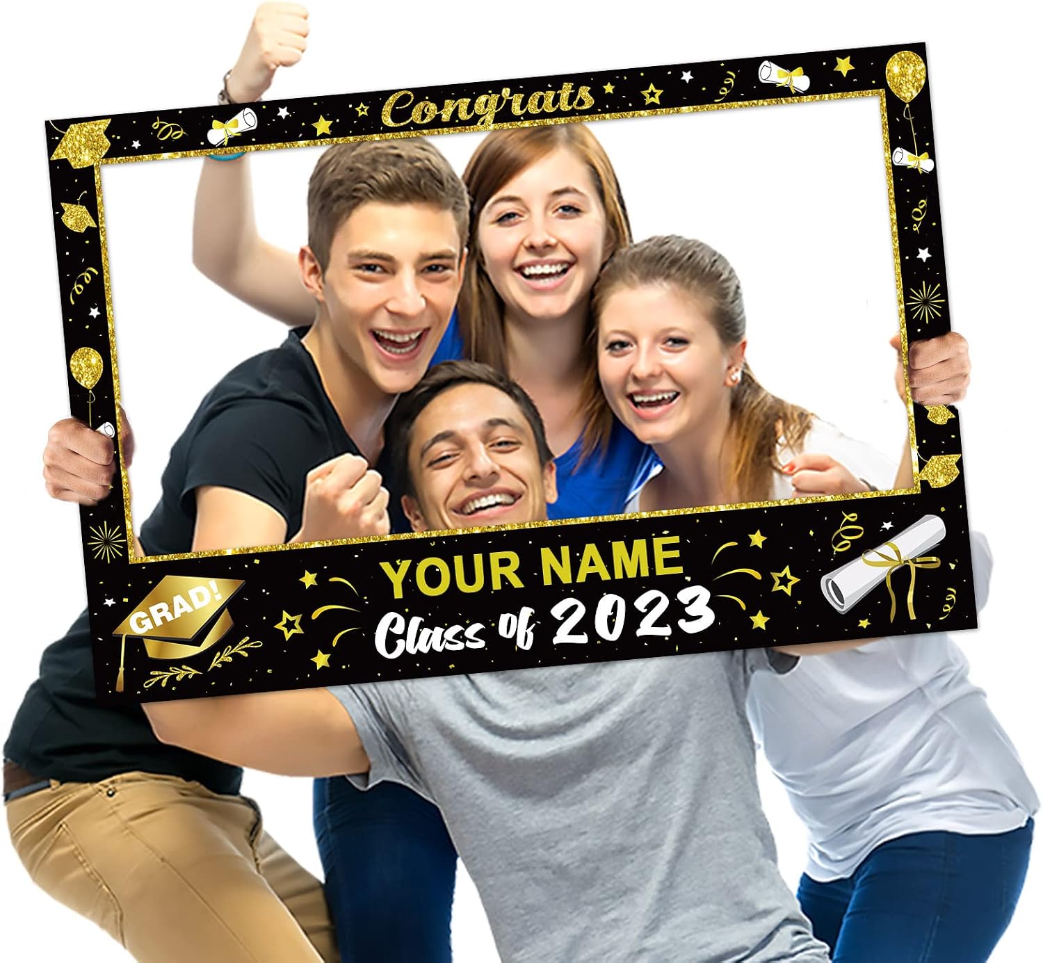 Omgouue Graduation Photo Frame Party Supplies 2023 Black and Gold Decoration Large Size & Alphabet