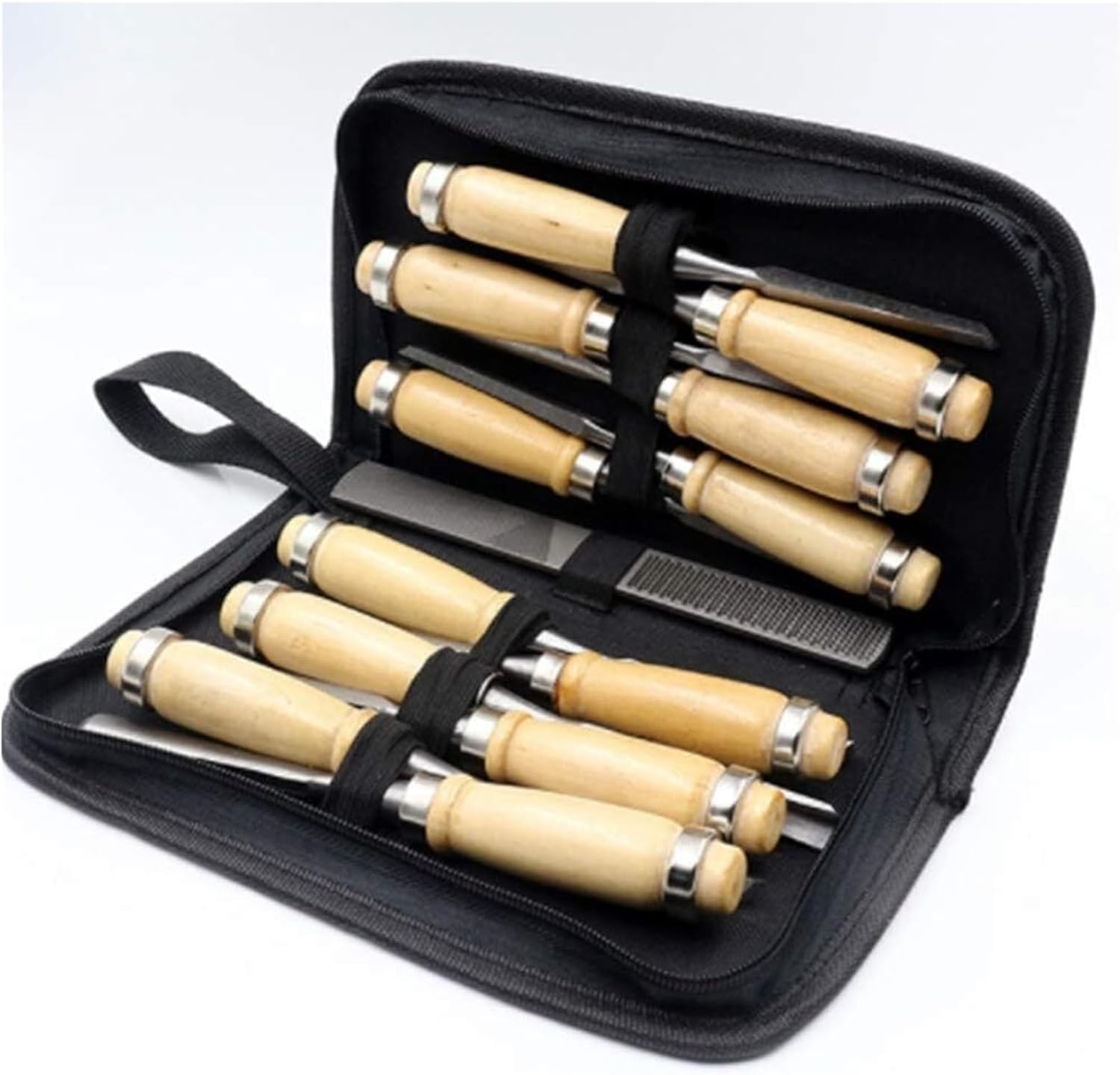 Ciseaux A Bois, Ensemble De 12 Outil De Gravure Bois Kit, Outils De Sculpture Sur Bois En Acier Au Carbone Avec Sac, Pour Sculpter à La Main Les