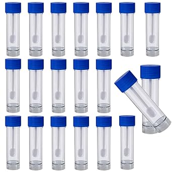 Stool Sample Collection Kit - 25-30ml Screw Top Sample Jar with Spoon, Leak-Proof Stool Specimen Containers, Disposable Clear Specimen Cups for Medical Sample Testing 20, Blue