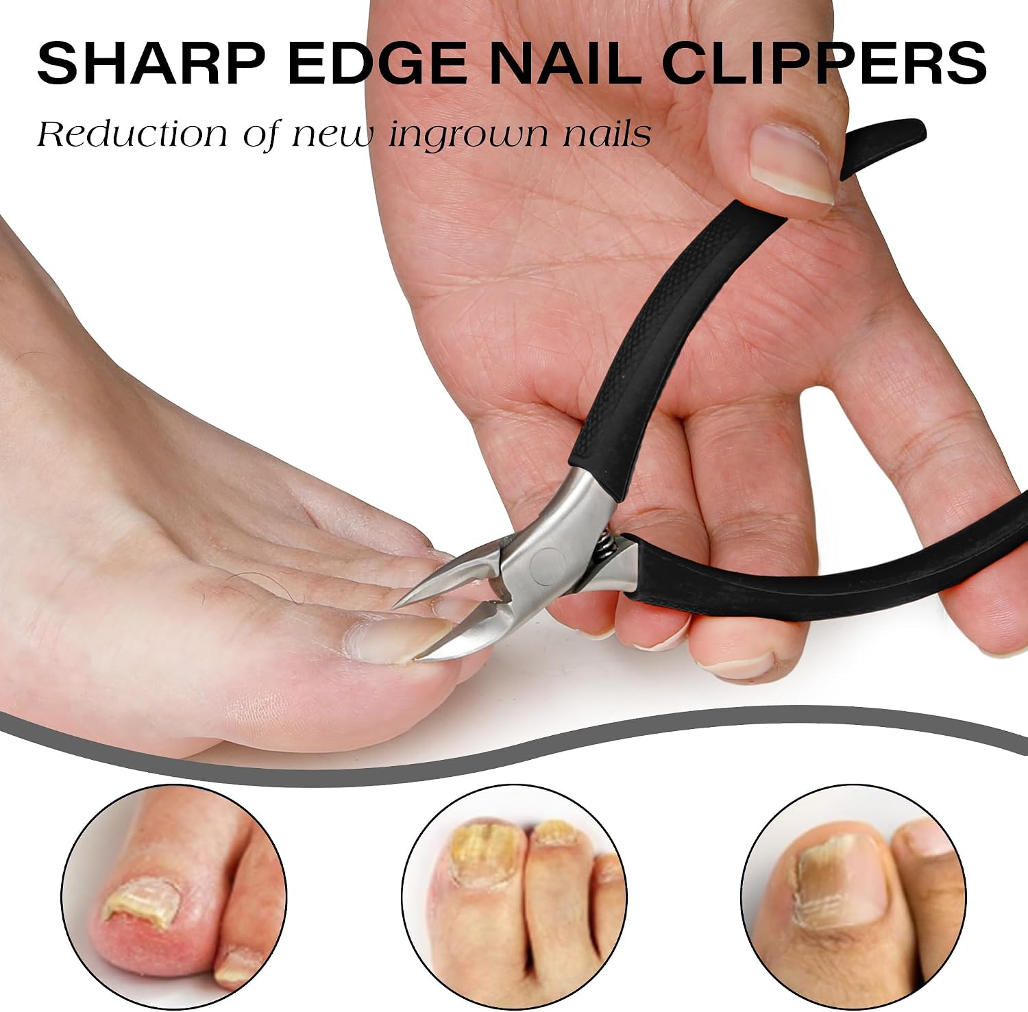 Professional Ingrown Toenail Nipper - 3CR13 Wide Jaw Podiatrist Toenail Clippers for Thick&Ingrown Toenails Stainless Steel Ingrown Nail Tool for Seniors - Black
