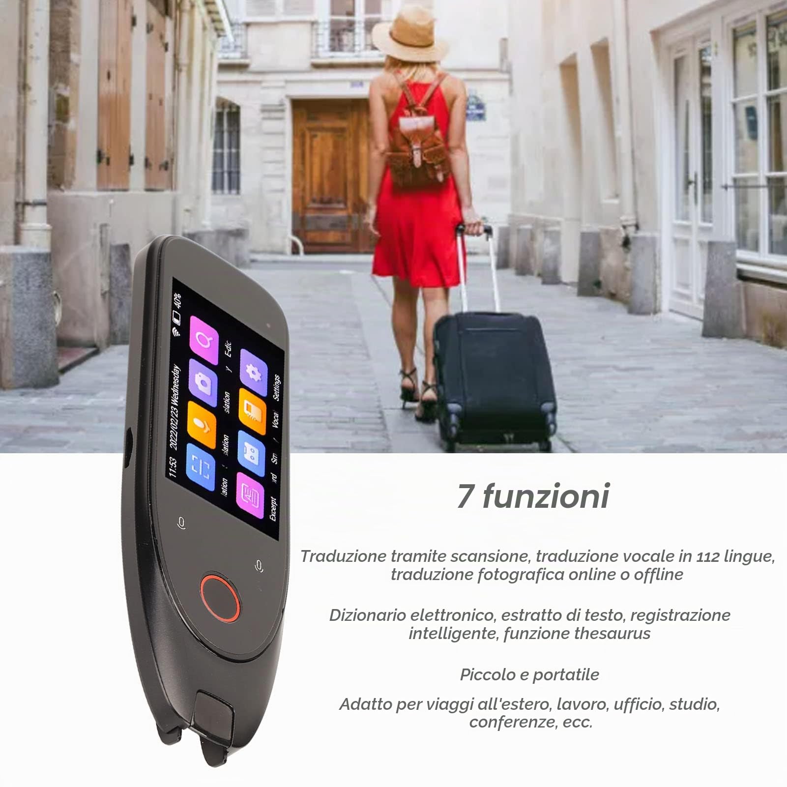 Pocketalk Language Translator 112 Lingue OCR Pen Scanner e Reader, Reader Pen per Viaggi All'estero, Supporto per Traduzione di Foto Offline Online, Registrazione, Dizionario Elettronico, Estratto di