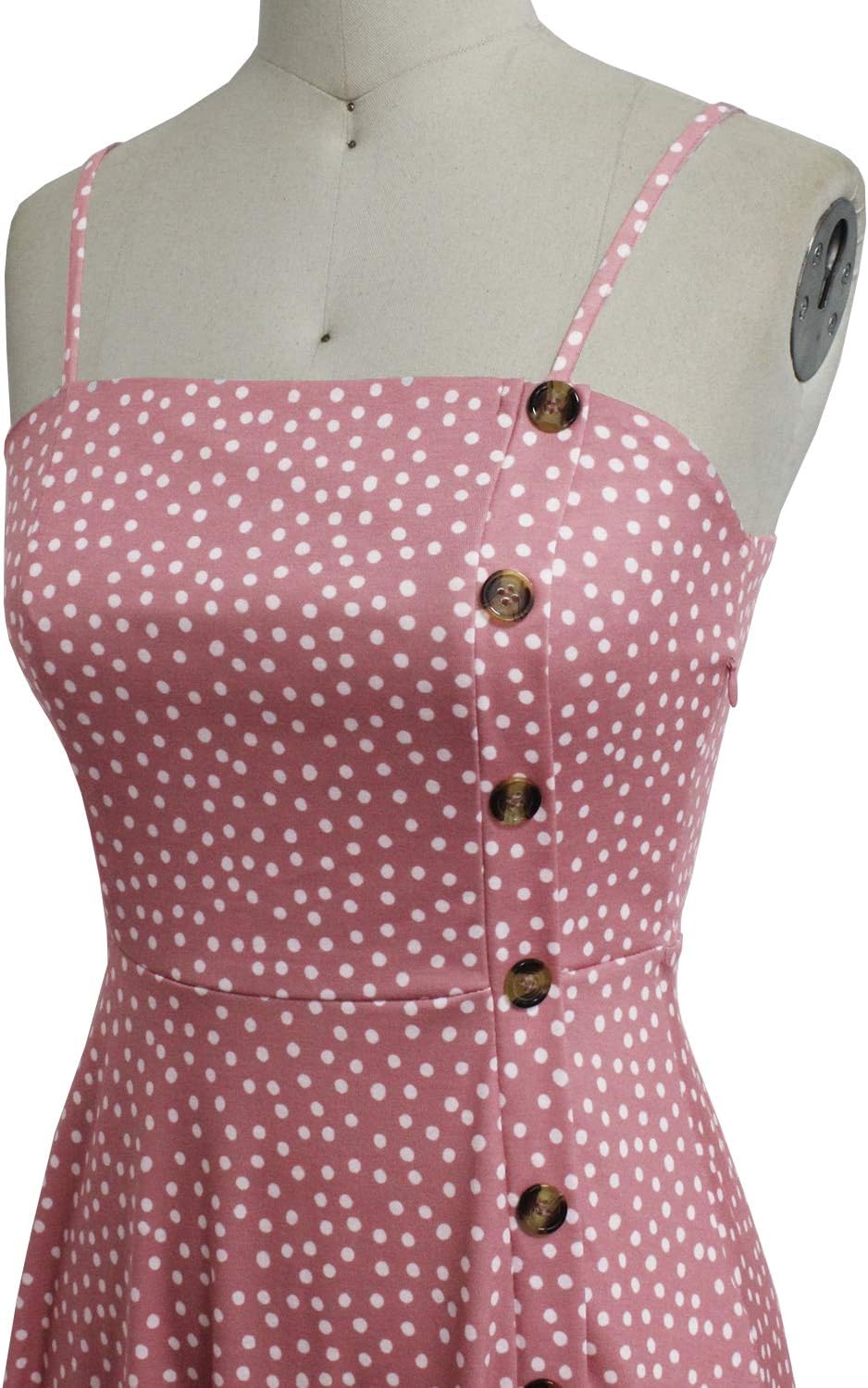 Women's Casual Summer Beach Flattering Flowy A-Line Spaghetti Straps Solid Cotton Button Down Midi Sundress - Image 5