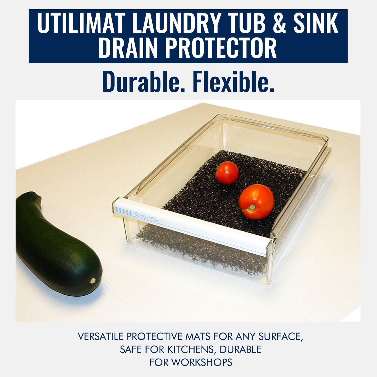 Utilimat Laundry Tub & Sink Drain Protector- A Dishwasher Safe Mat That’s Easy to Clean & Cut to Fit- Works as A Gutter Guard to Block Debris- Drain Cover for Daily Convenience- Pack of 1
