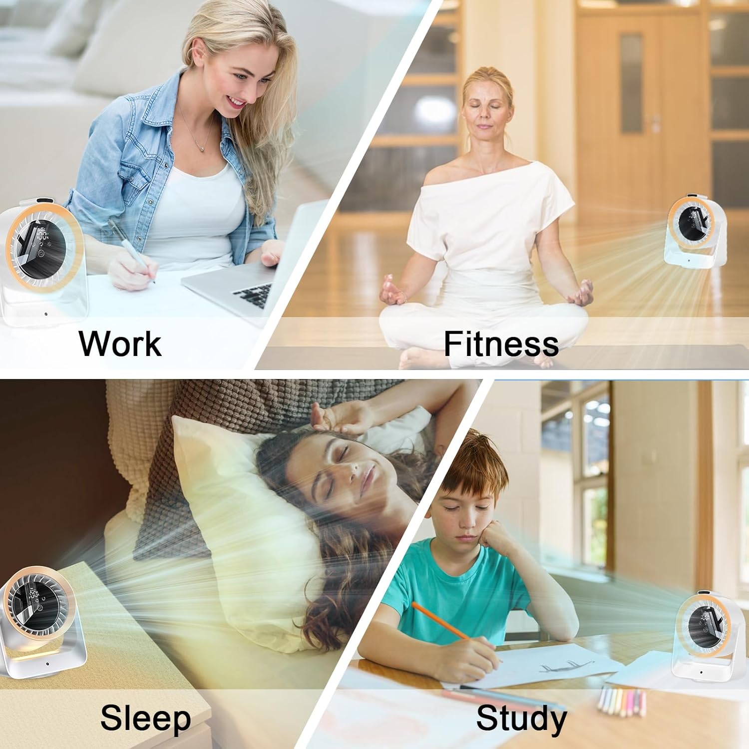 Desk Fan for Bedroom, Air Circulator Fan for Whole Room with Remote Control, 20dB Ultra Quiet, Rechargeable, Strong Airflow, LED Display, Table Fan for Office Kitchen Home Kitchen Dorm Bedside White