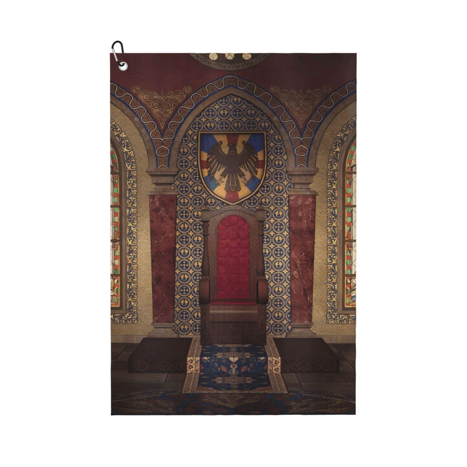 Oudrspo Red Medieval in Chapel Eagle Portrait Golf Towel, Waffle Weave Sports Towel with Clip for Golf Course Daily Use