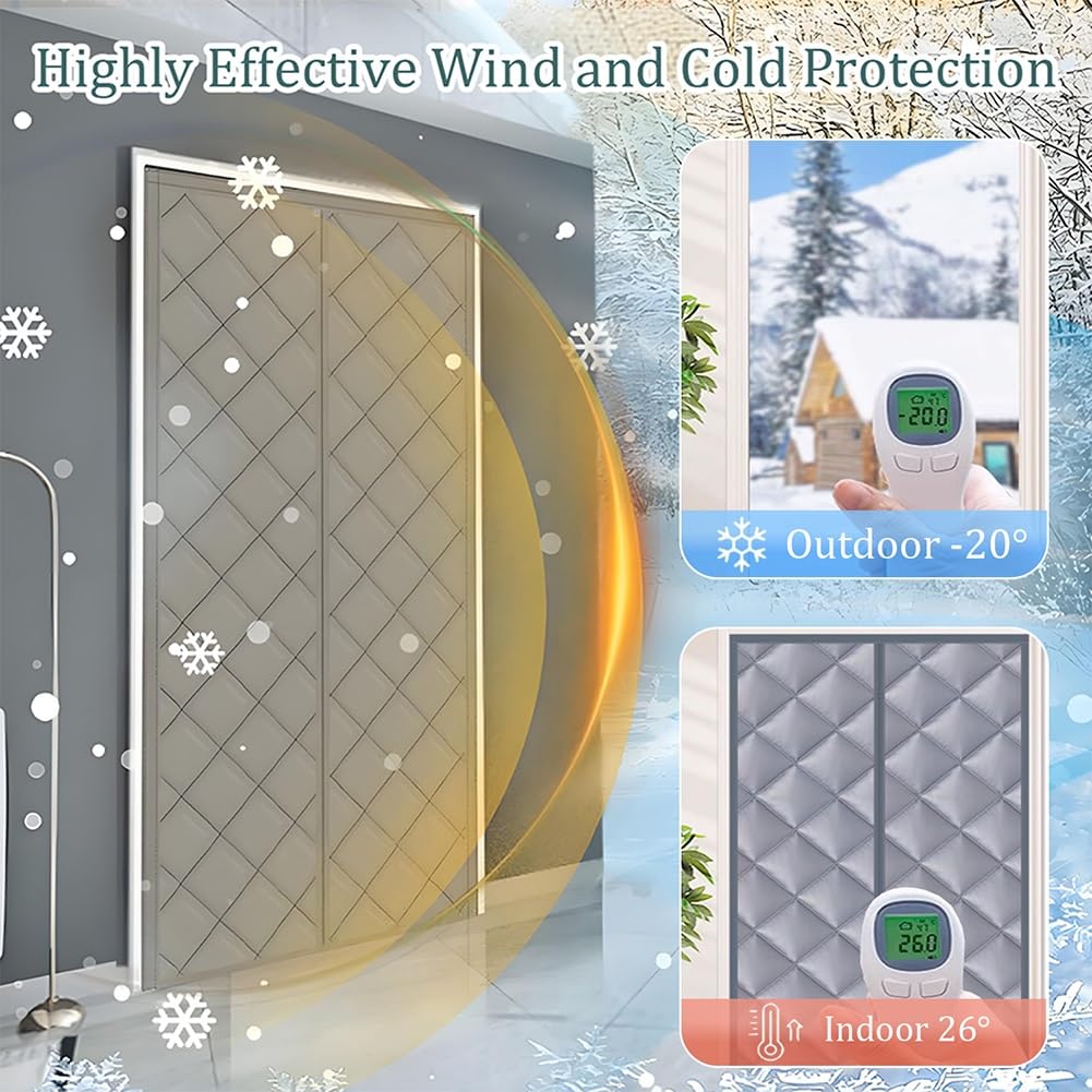 Générique Rideau De Porte Isolant Thermique d'hiver avec Magnétique, Rideau Isolant Thermique en Coton Fermeture Automatique pour Maison Balcon Garde Au Chaud en Hiver 90x210cm 150x220cm(165x220cm)