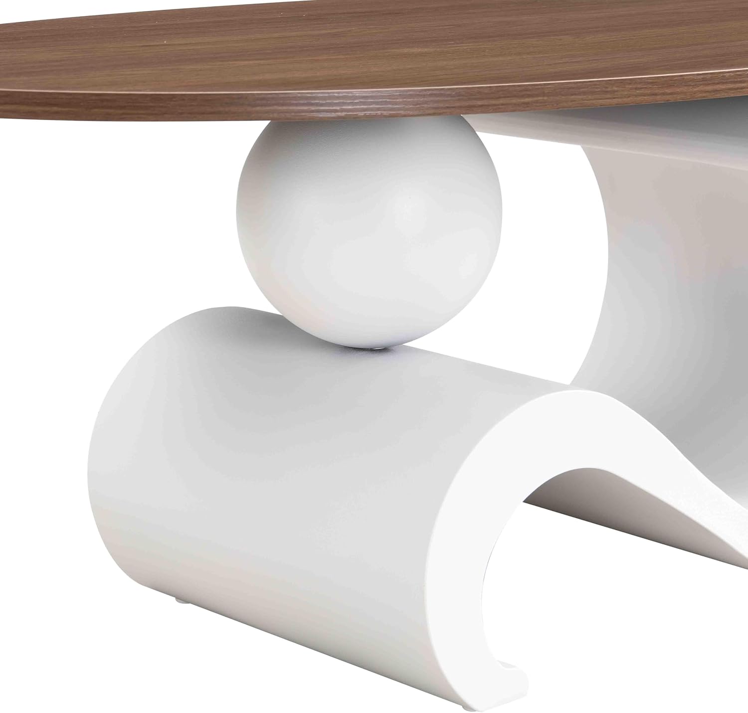 Modern Nesting Coffee Table Set of 2, 47.24" Oval Coffee Table and 19.7" Small Round End Table, 2 Piece Living Room Table Set with Brown Wood Top & White Metal Legs for Living Room Apartment