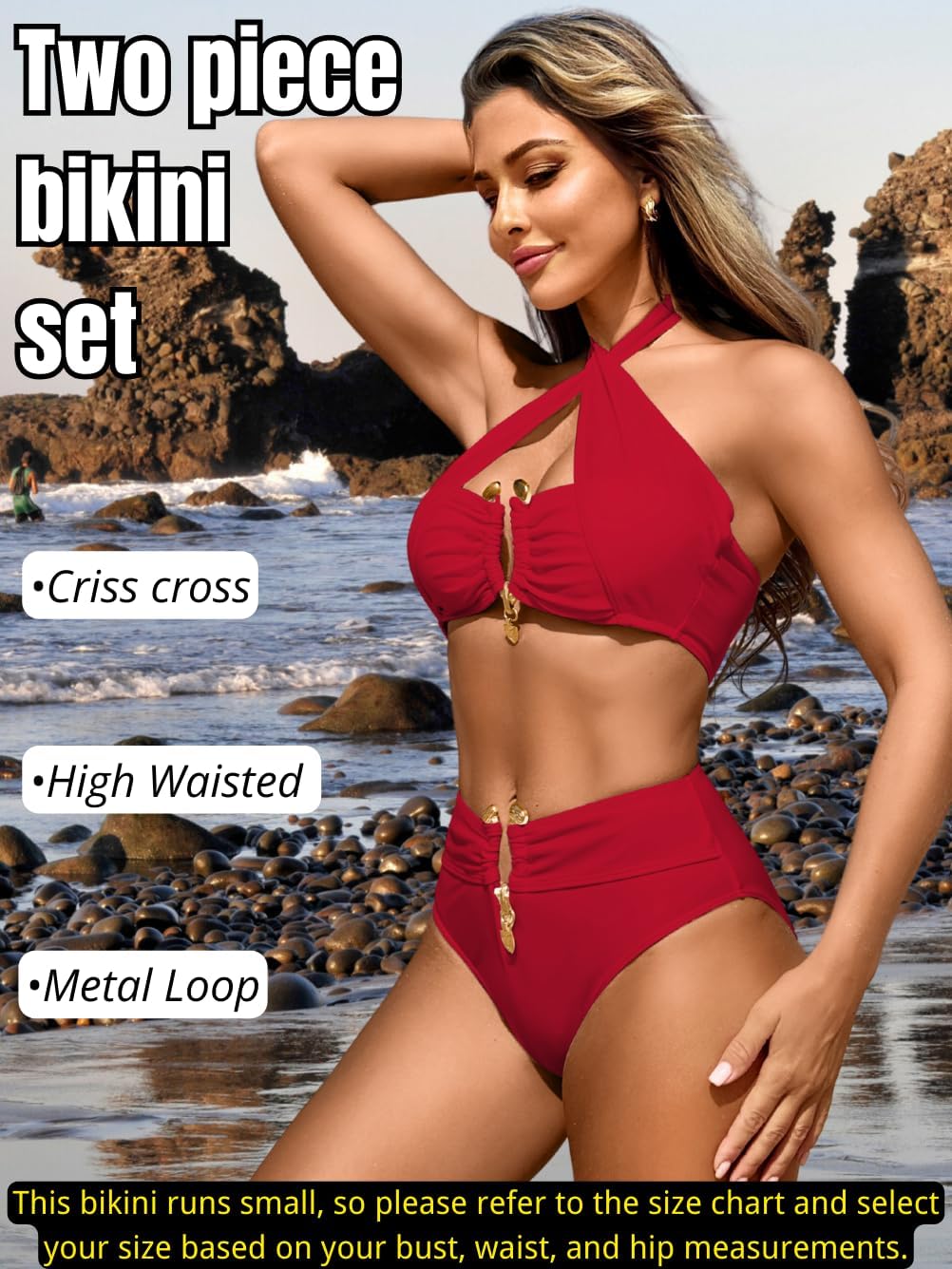 Halter Bikini Sets, High Waisted, Vacation Pool Party, Size Runs Small