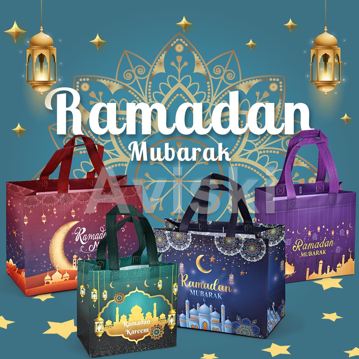16PCS Ramadan Mubarak Reusable Gift Bags - Assorted Sizes, Multifunctional Non-Woven Party Bags for Gifts Wrapping