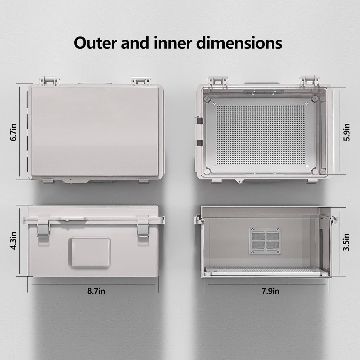 ABS Electrical Junction Box, Ventilated Design, Cable Grommets, IP65 Waterproof Enclosure, Indoor/Outdoor Use with Mounting Panel. (Grey Cover, 8.7"x6.7"x4.3")