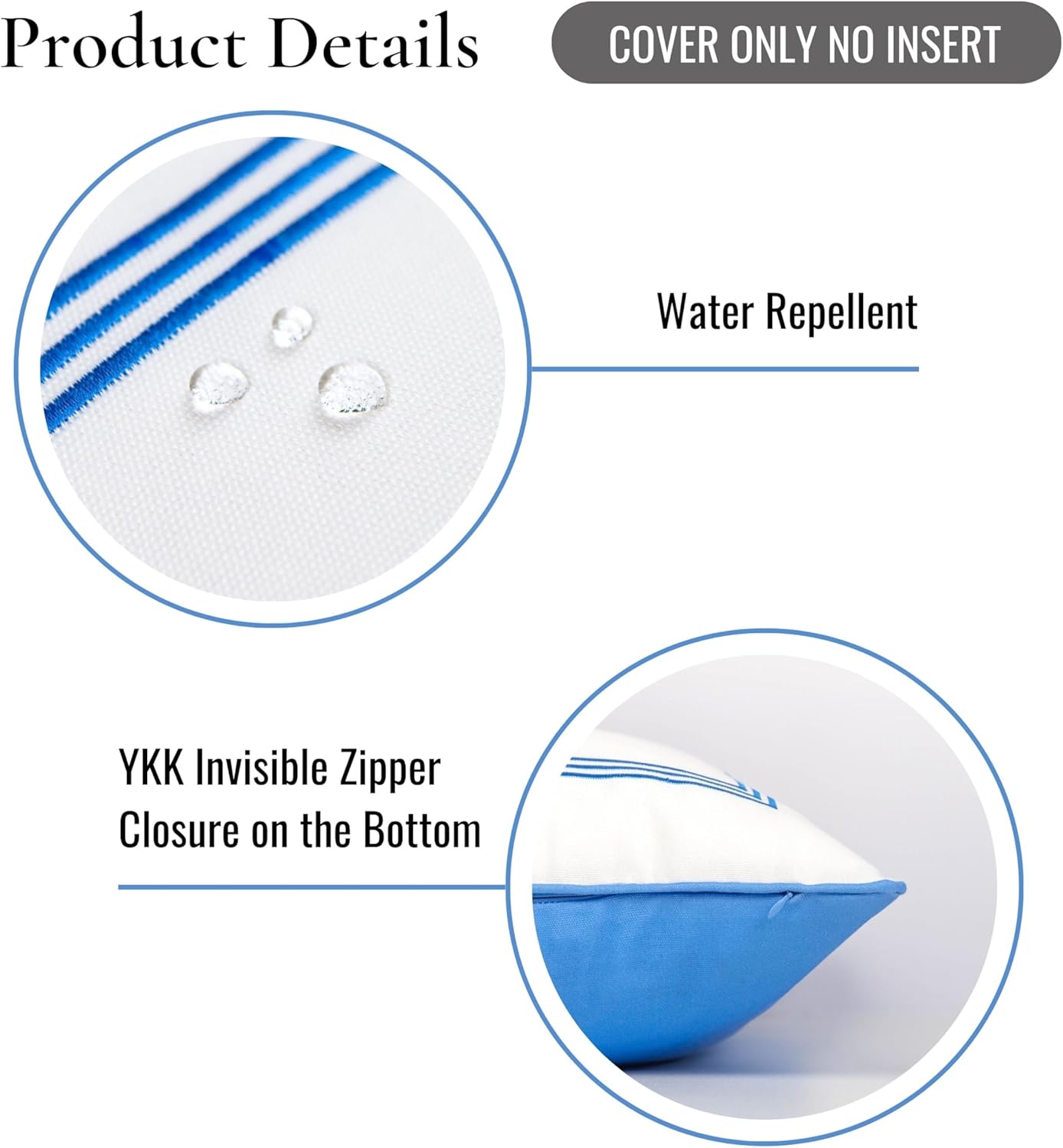 Hofdeco Premium Coastal Patio Indoor Outdoor Pillow Cover Only, 20"x20" Water Repellent for Backyard, Couch, Cornflower Blue Embroidered Square Line - Image 5