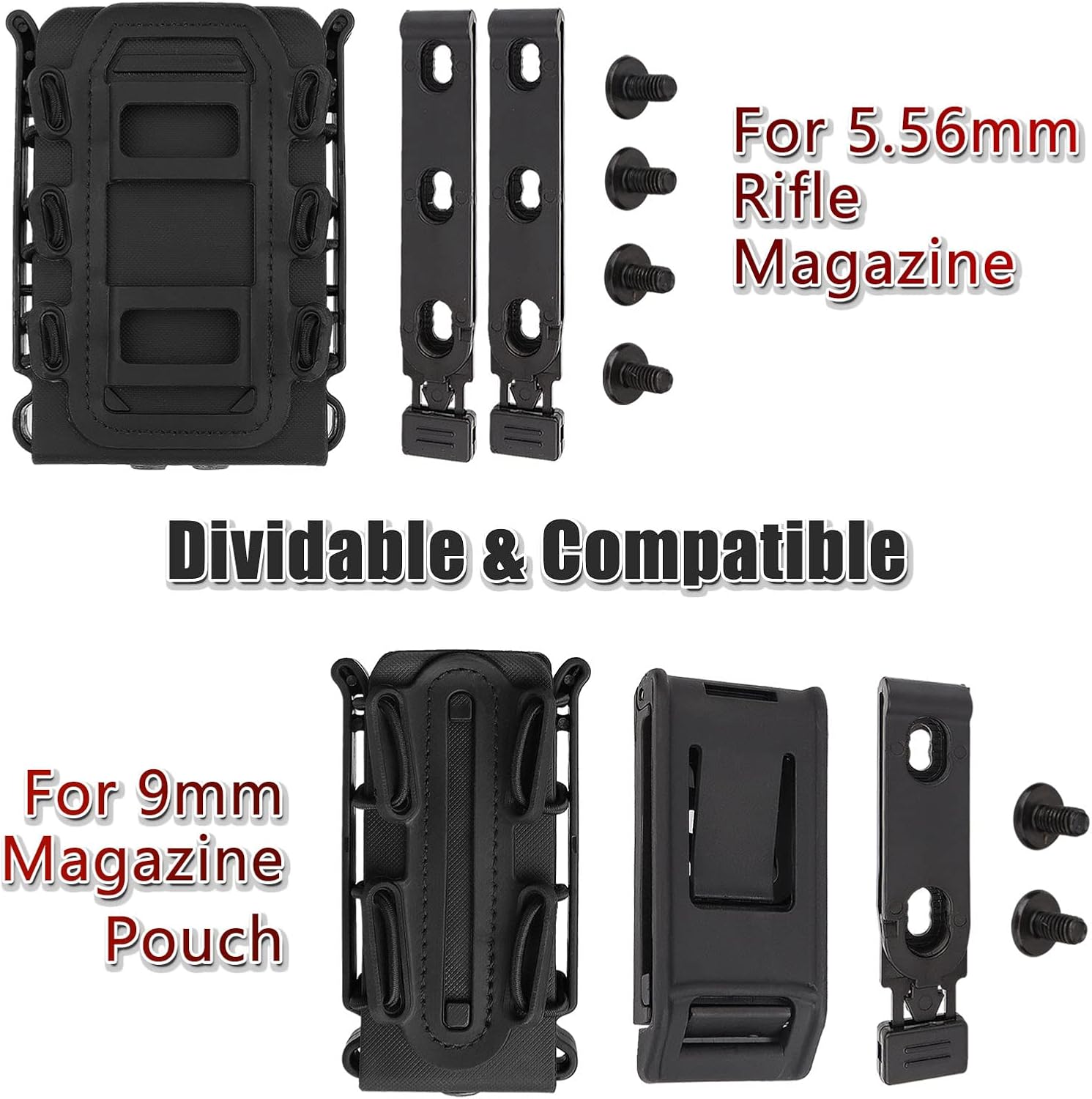 Universal Fast Mag Pouches, 5.56/7.62/9mm Molle Magazine Pouch Kit for Rifle, Pistol, Ak, M4, Ar15 and Outdoor Tactical Game