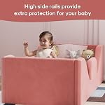 COSYSUPER Toddler Bed, Toddler Flood Bed with Extra Safety Broad, Standard Crib Size for Kids, Certified Fabric Toddler Beds, Pink